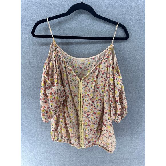 Scrapbook Women's sz M Blouse Spaghetti Strap Cutout Bubble Sleeve Floral Print - Picture 3 of 9